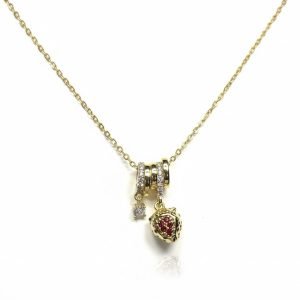 Crimson strawberry necklace in gold