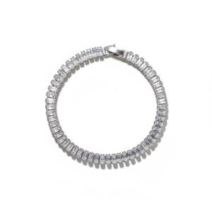 Baguette-cut tennis bracelet in silver