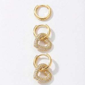 Glam heart trio earrings set 3 pcs