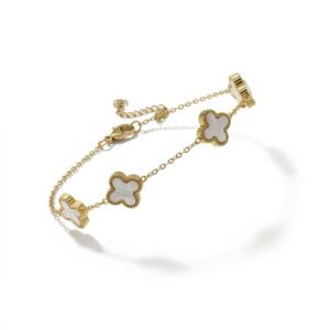 Mini Gold Van Cleef Bracelet In White